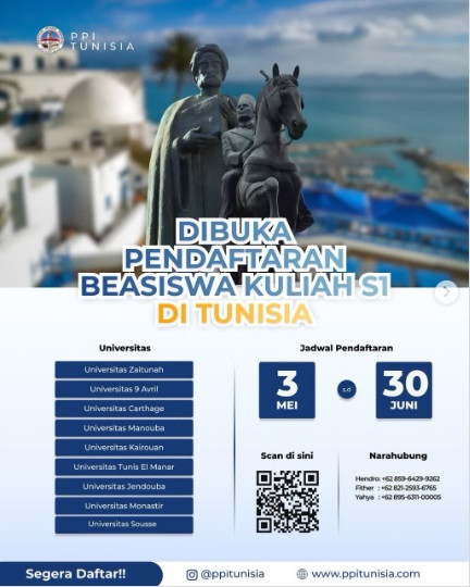 Peluang Emas Mahasiswa Indonesia: Pendaftaran Beasiswa S1 Tunisia 2026 Dibuka, Cek Ketentuannya!