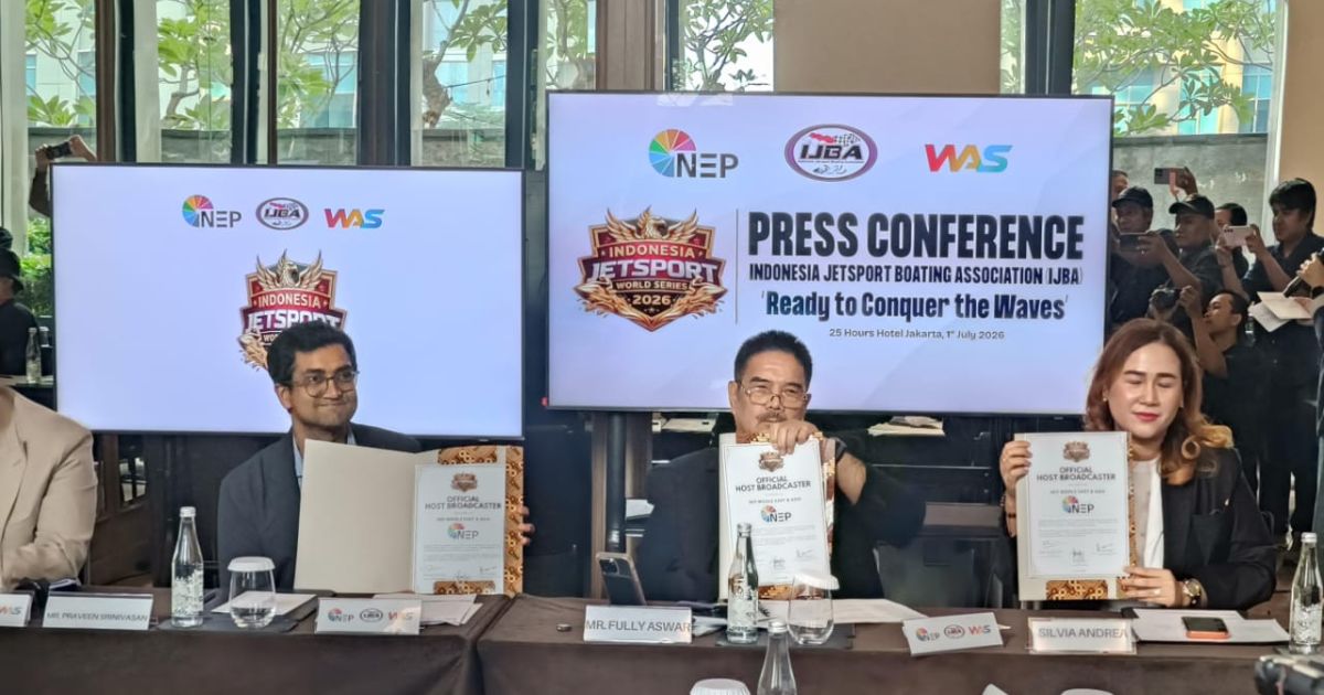 NEP Middle East & Asia menandatangani kemitraan dengan Asosiasi Jetsport Boating Indonesia sebagai penyiar resmi Indonesia JetSport World Series 2026 di Ancol, Jakarta. [Foto: Infotren]