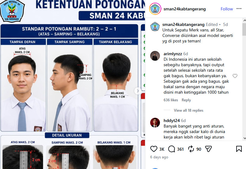 Ketentuan Terperinci Seragam, Gaya Rambut, dan Alas Kaki Siswa SMAN 24 Kabupaten Tangerang yang Tuai Pujian Publik