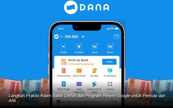Tampilan antarmuka aplikasi Google dengan notifikasi klaim saldo dompet digital.